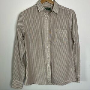 Vintage Izod For Her Lacoste Tan Striped Woman’s fit Button up Collared Shirt 12